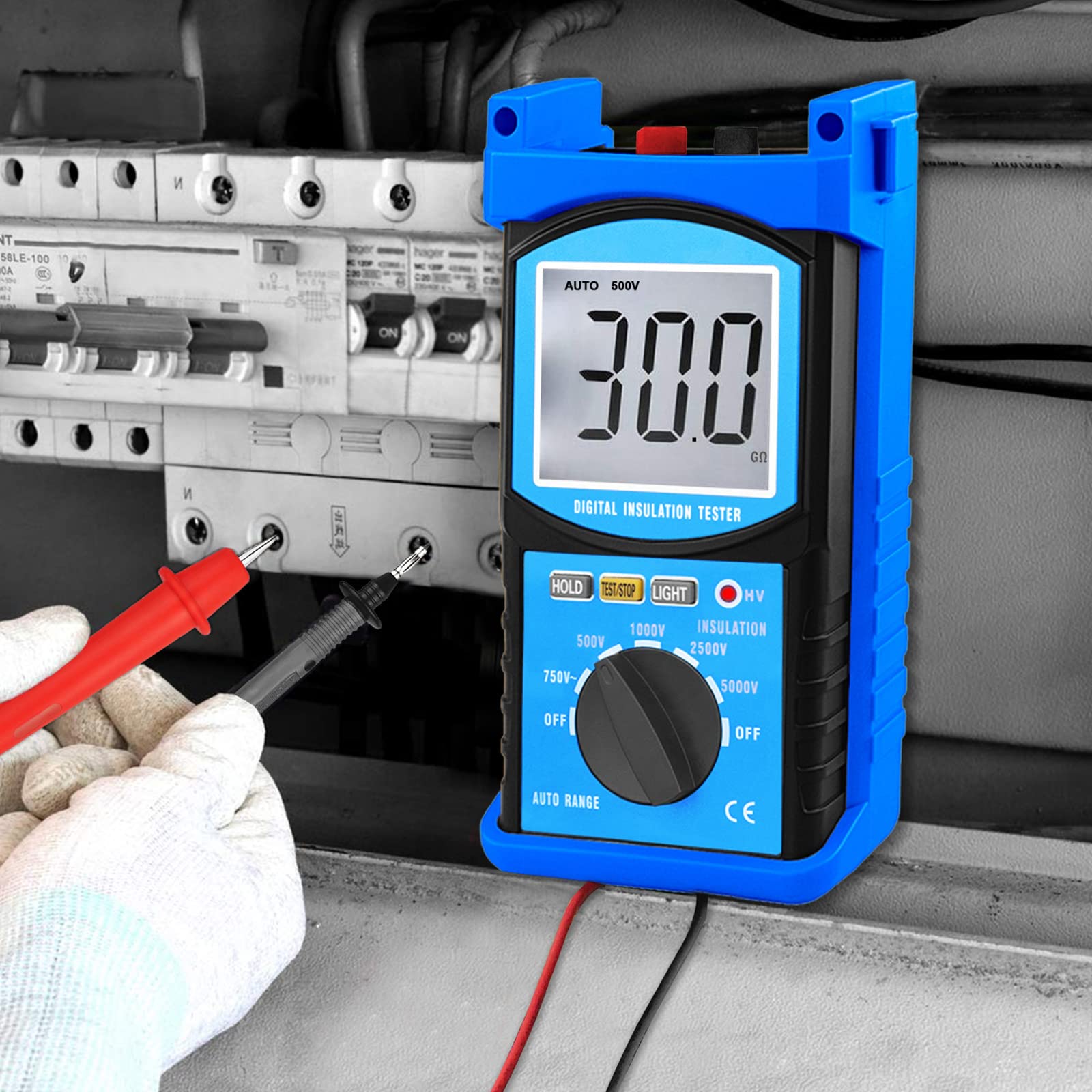 Probador de resistencia de aislamiento Megaohmímetro 1mΩ-200GΩ Voltaje de Prueba 5000V, Voltaje Multímetro AC 1V-750V Resistencia de Aislamiento Retroiluminación LCD e Indicador de Alto Voltaje