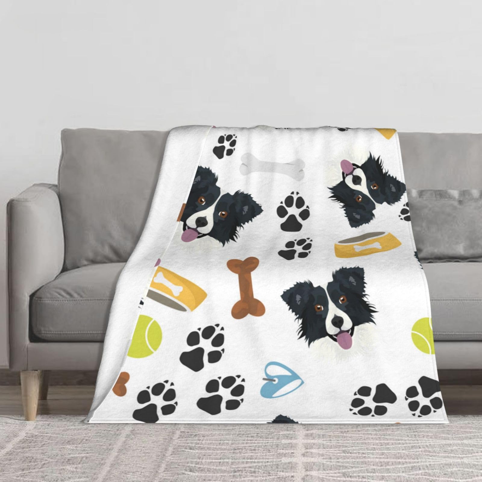 BYwenhopnbs Smiling Dog Border Collie,Super Soft Thick Comfy Cozy Throw Flannel Blanket Couch 60"x50"