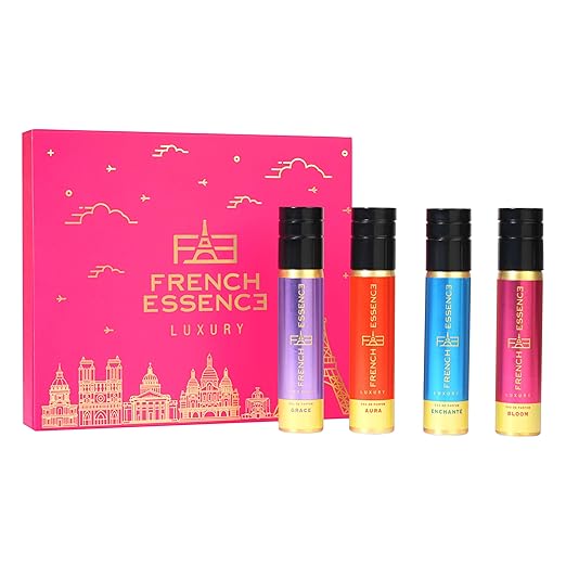 French Essence luxury Gift set for women Eau De Parfum | Long-Lasting Luxury women perfume set With Grace, Aura, Enchante, Bloom Best Perfume Gift for Her 30ML (Pack of 4)