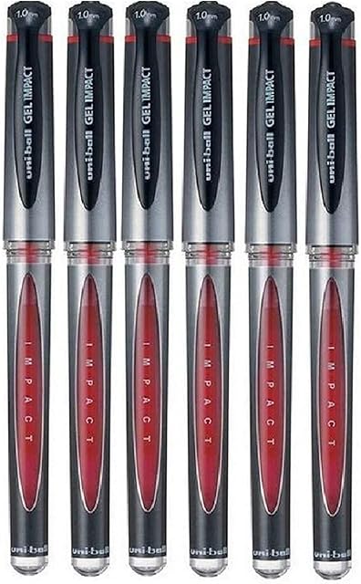 Uni Ball Red Capped (UM-153S) Gel Impact Rollerball Pen Ball Point Pens Broad 1mm Nib Tip 0.6mm Line Width Ink (Pack Of 6)