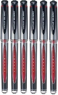 Uni Ball Red Capped (UM-153S) Gel Impact Rollerball Pen Ball Point Pens Broad 1mm Nib Tip 0.6mm Line Width Ink (Pack Of 6)