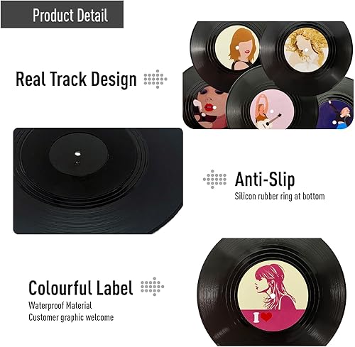 Miniatura 5 de 6 posavasos de vinilo para discos, almohadillas de bebida únicas con temática musical, divertidos regalos de inauguración de la casa para hombres y