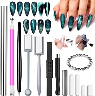 32pcs Nail Magnet Set, Cat Eye Gel Nail Polish Magnets, Square Round Beads Double Ended Magnet Stick, Cat Eye Magnet for Nails, Strong Magnetic Nail Polish Pen Nail Design Tools