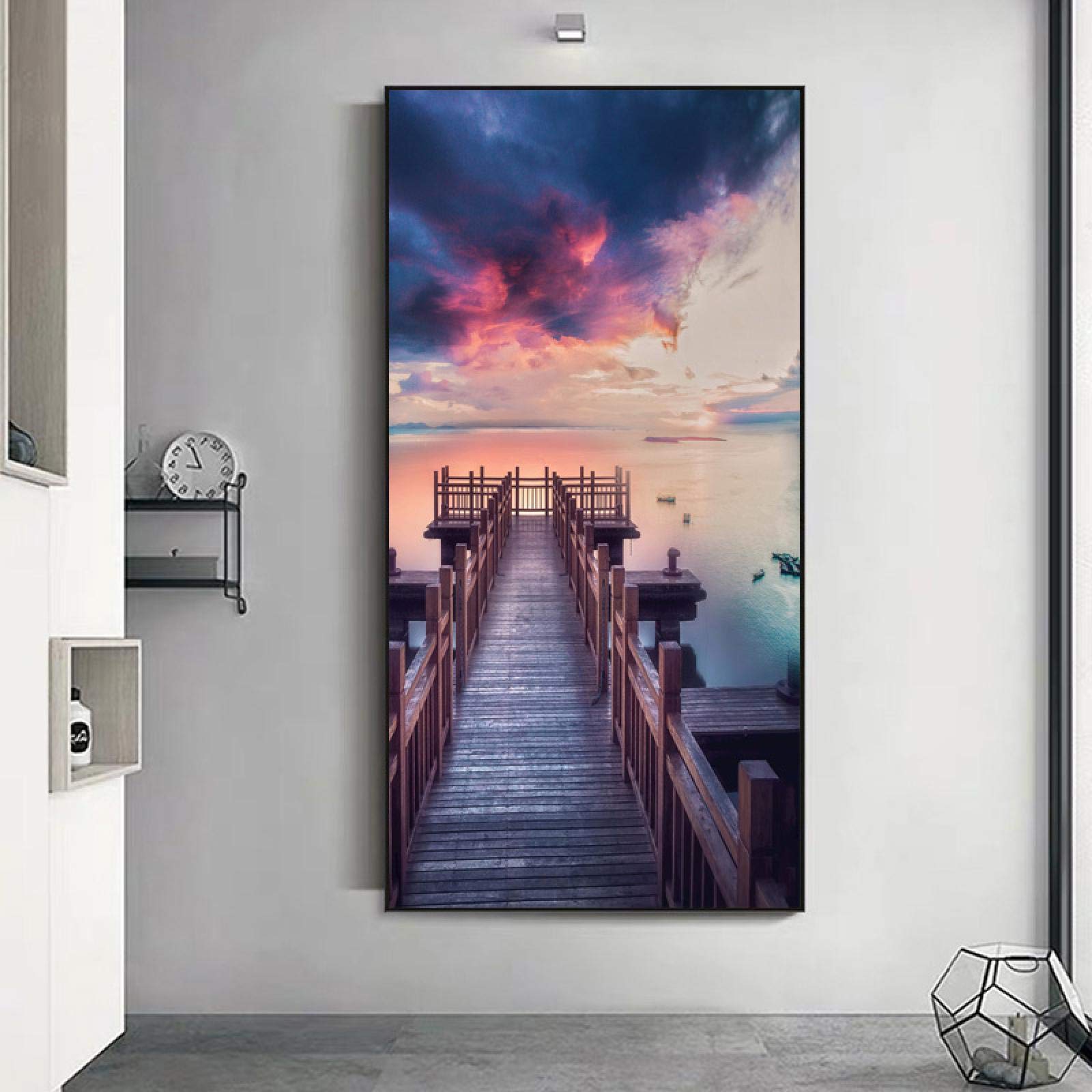 Impresiones en lienzo arte puesta de sol paisaje puente carteles pintura de pared para decoración de sala de estar entrada cuadros decorativos 50x100cm marco interior