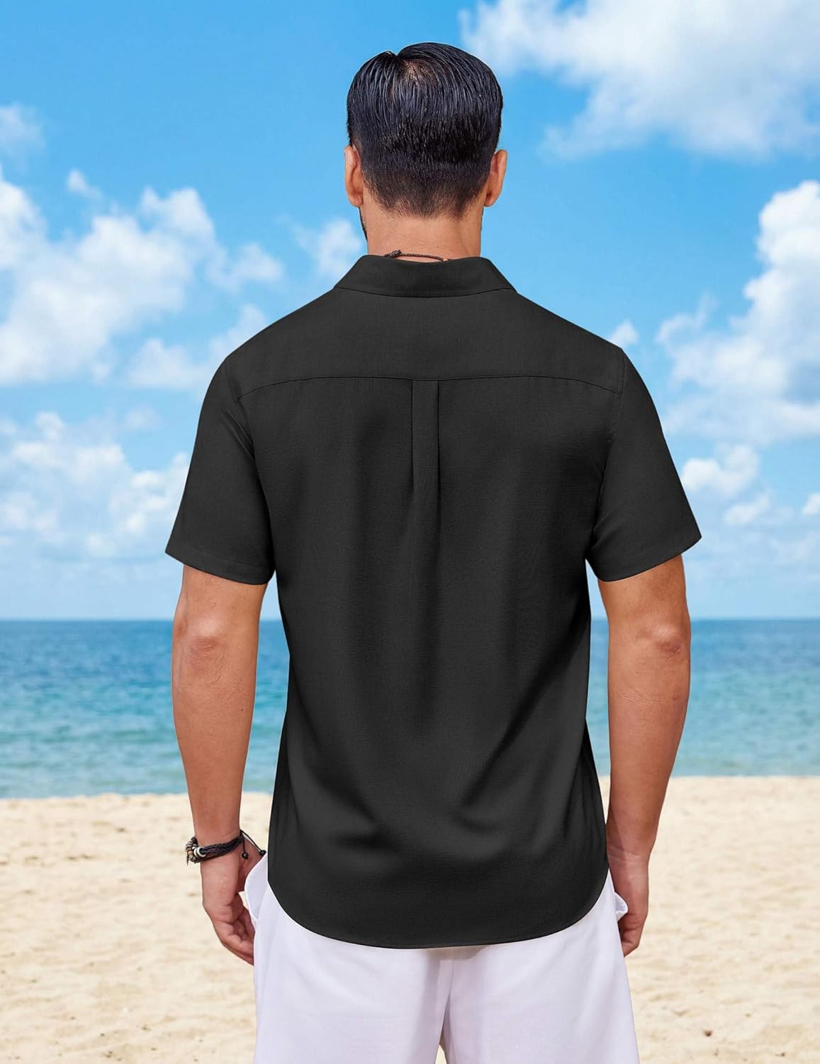 COOFANDY Mens Button Down Shirt Short Sleeve Casual Shirts Summer Beach Wedding Linen Shirt with Pocket - Image 5