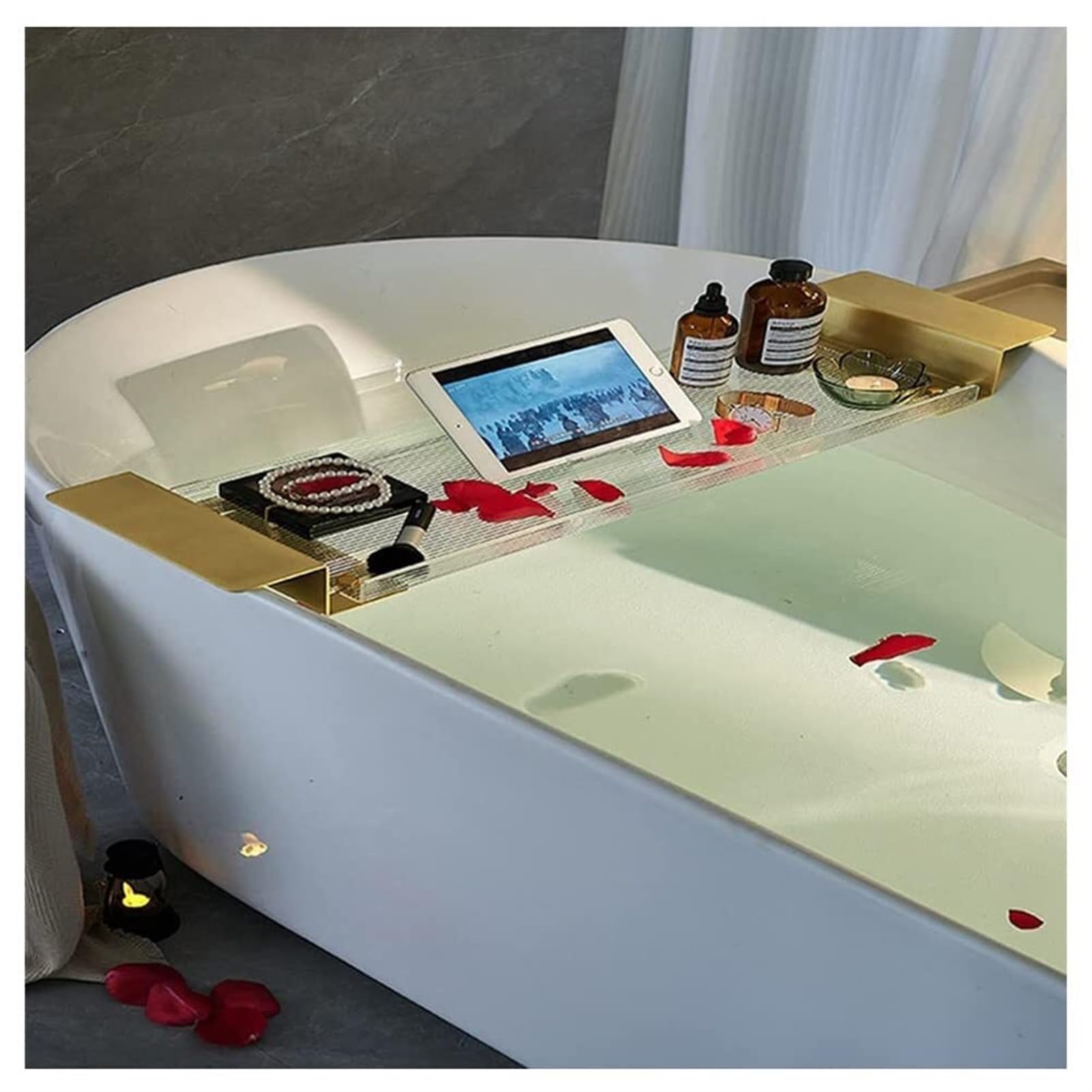 Generisch Badewannentabletts, Badewannentablett – Badewannentabletttisch aus Acryl – Leseablage, Tablet-Halter, Handyablage und Weinglashalter – langlebig und leicht