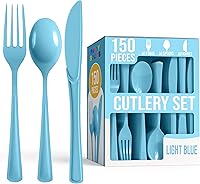 Vista 15 de Party Solids Cubiertos de plástico negro resistente, 150 piezas, cubiertos desechables negros, juegos de utensilios, 50 de cada tenedor, cuchillos