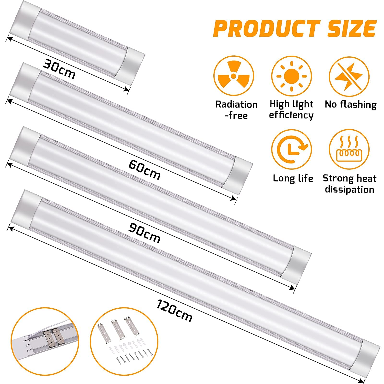 Viugreum Réglette LED 30CM, 10W Tube LED 1200LM, Plafonnier de Bureau 220V Blanc Chaud 3000K, Neon Led 30CM pour Bureau, Garage,Atelier,Chambre, Salon, Salle de bain