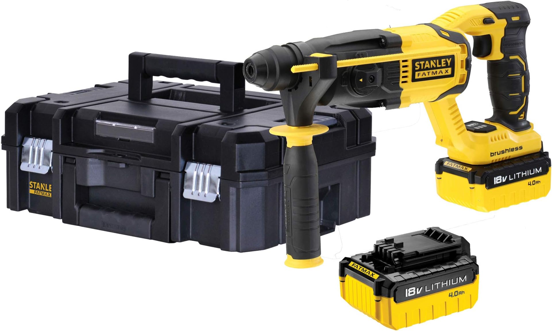 STANLEY FATMAX FMCD900M2T-QW Brushless SDS Plus 18V 1.5J Hammer with 2 x 4Ah Lithium Batteries and TSTAK Case