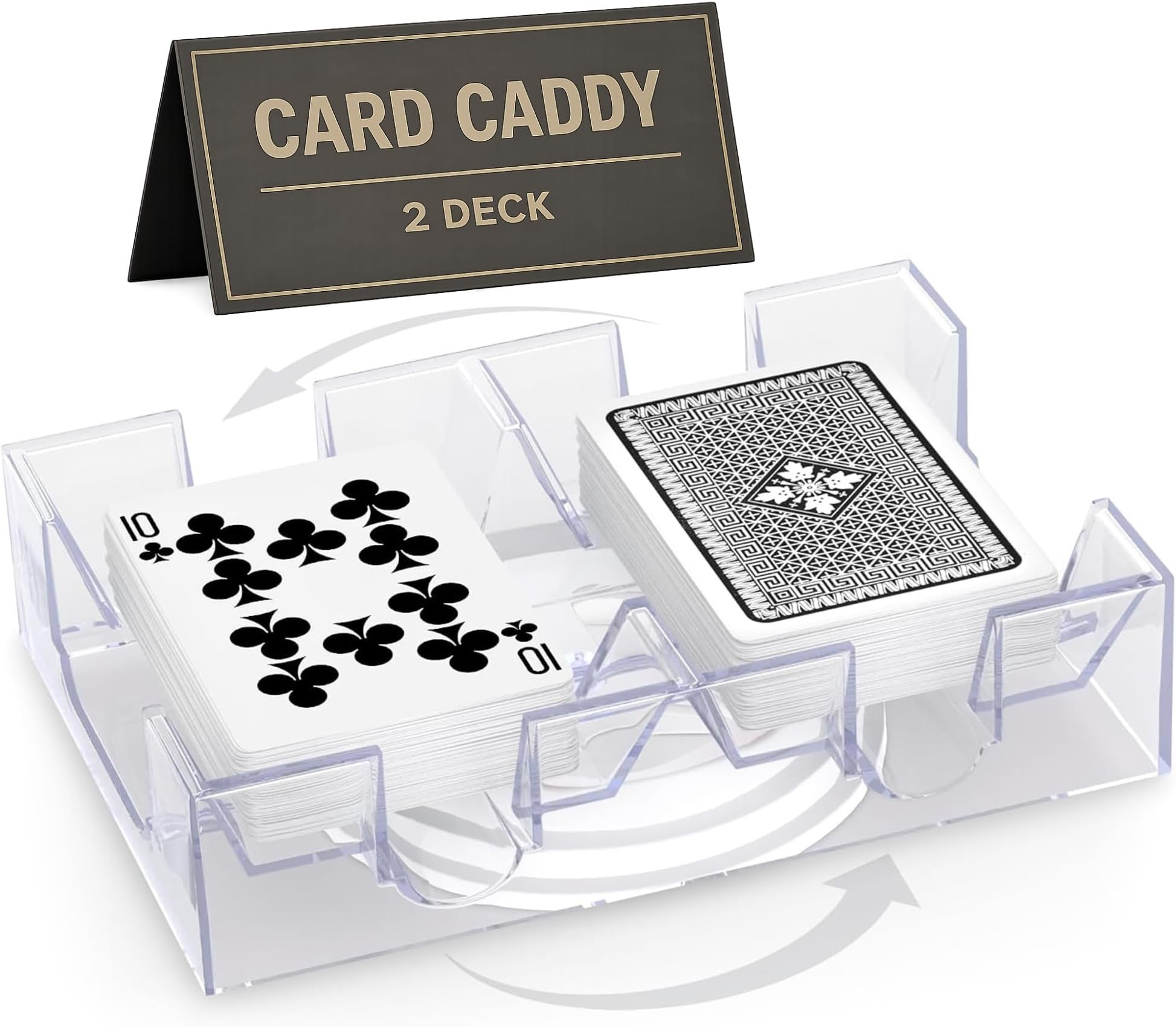 Playing Cards Holder Rotating 360, Compact Plastic Tray for 2 Decks | Playing Card Tray with a Smooth Swivel Base, Easy Access from Every Seat, Durable Build, for Poker and Canasta Game Nights