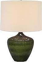 Vista 6 de Creative Co-Op Lámpara de mesa de cristal verde con pantalla blanca