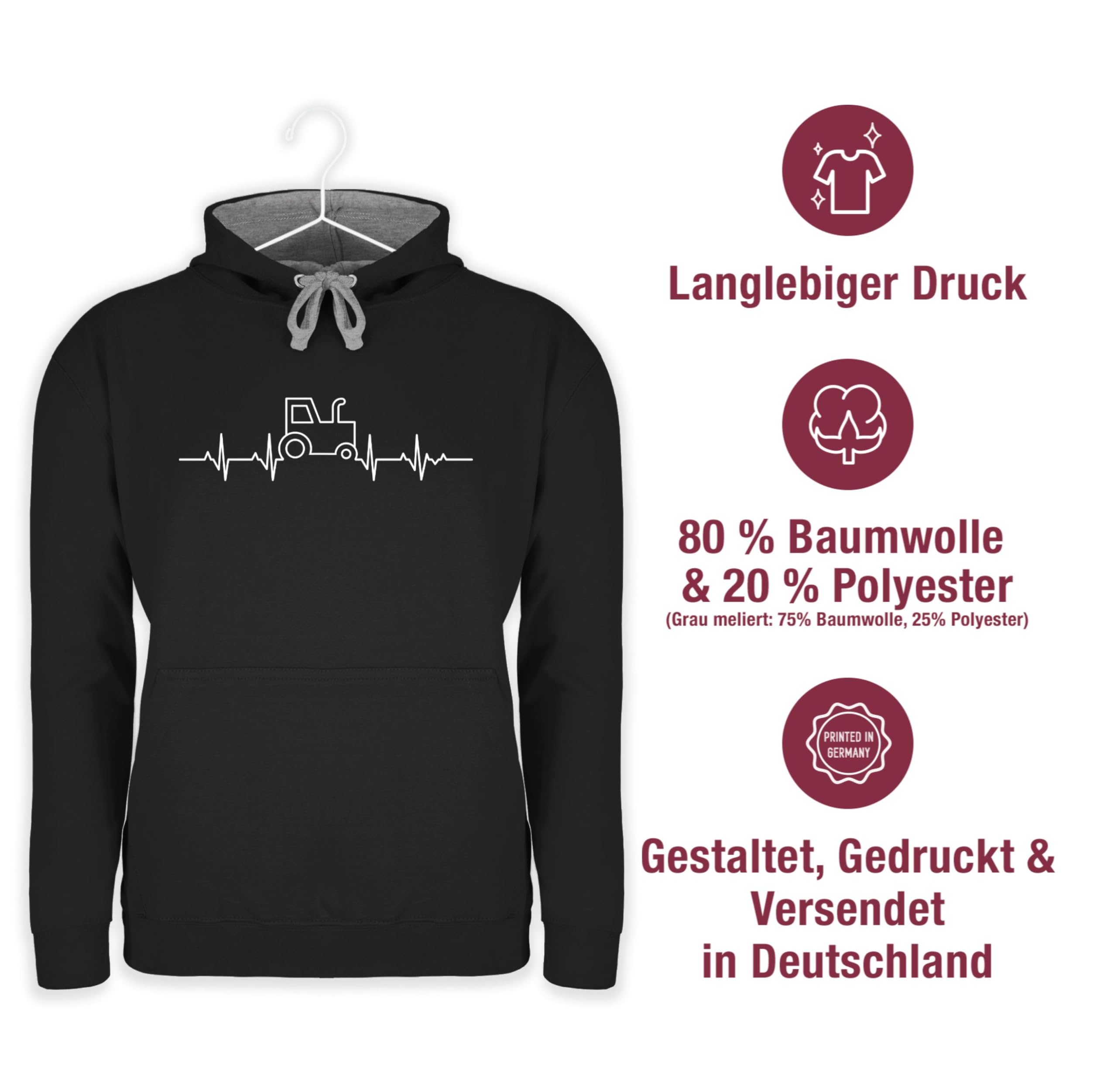 Shirtracer - Pullover Herren Frauen Hoodie Kontrast zweifarbig - Traktoren - Herzschlag Traktor