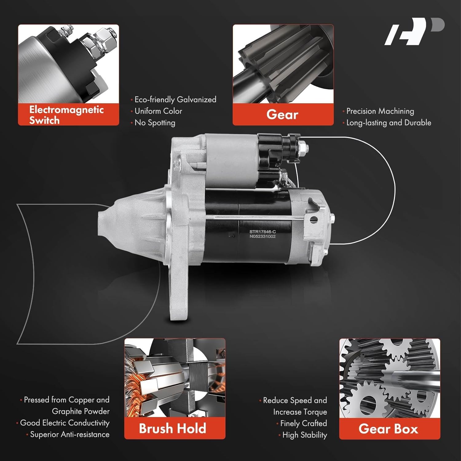 A-Premium Starter Motor Compatible with Honda Civic 2001 2002 2003 2004 2005 1.7L, 12V 1.0KW 9-Teeth Clockwise, Replace# 31200-PMS-003, 31200-PMS-013