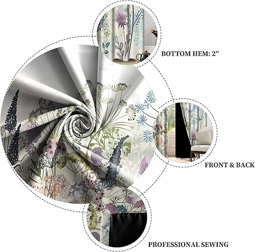 Miniatura 5 de Renaiss Cortinas opacas con diseño de flores silvestres con aislamiento térmico para dormitorio, 29 pulgadas de ancho x 55 pulgadas de largo, juego