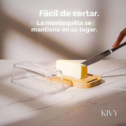 Miniatura 6 de Mantequera de vidrio KIVY con tapa hermética que mantiene la mantequilla suave - Para encimera y estante de la puerta del refrigerador - Bandeja
