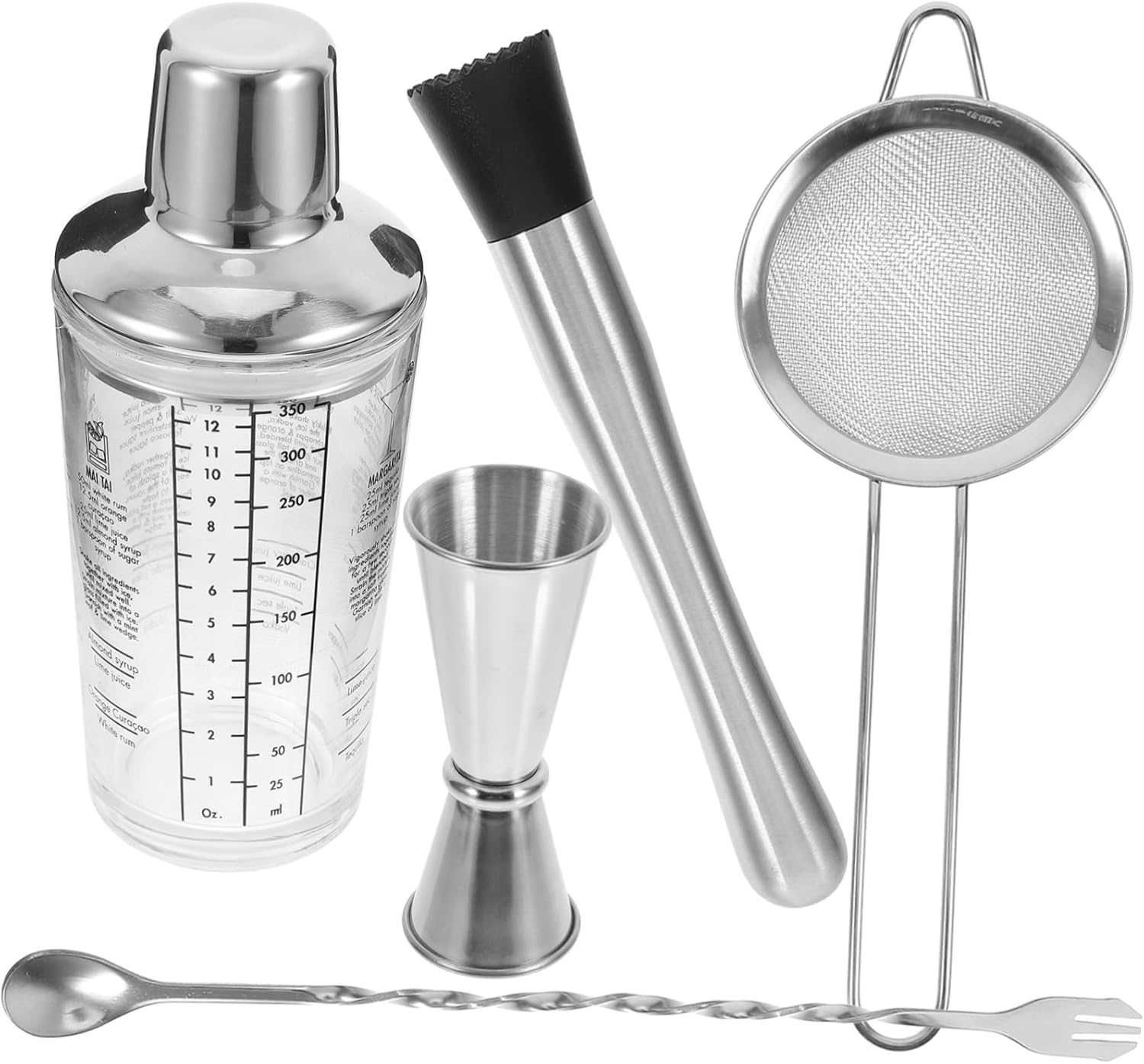 Kit de Accesorios de Bar con Coctelera de Vidrio y Acero Inoxidable