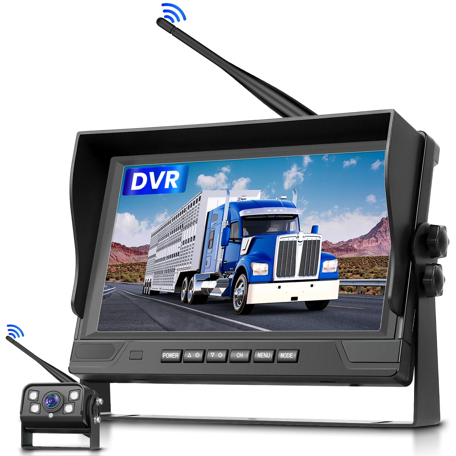 Hodozzy Cámara de Marcha Atrás Digital Inalámbrica IPS 9 Pulgadas Monitor,Vigilancia de Ángulos Muertos Grabación en Bucle Impermeable Nocturna Grabación en Bucle para Camiones Remolque 12-24V