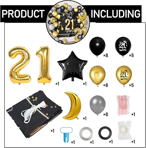 Miniatura 64 de Juego de globos dorados de feliz cumpleaños número 10 – Saludos a los 10 años de edad, guirnalda temática de fiesta con estrellas y luna, decoración