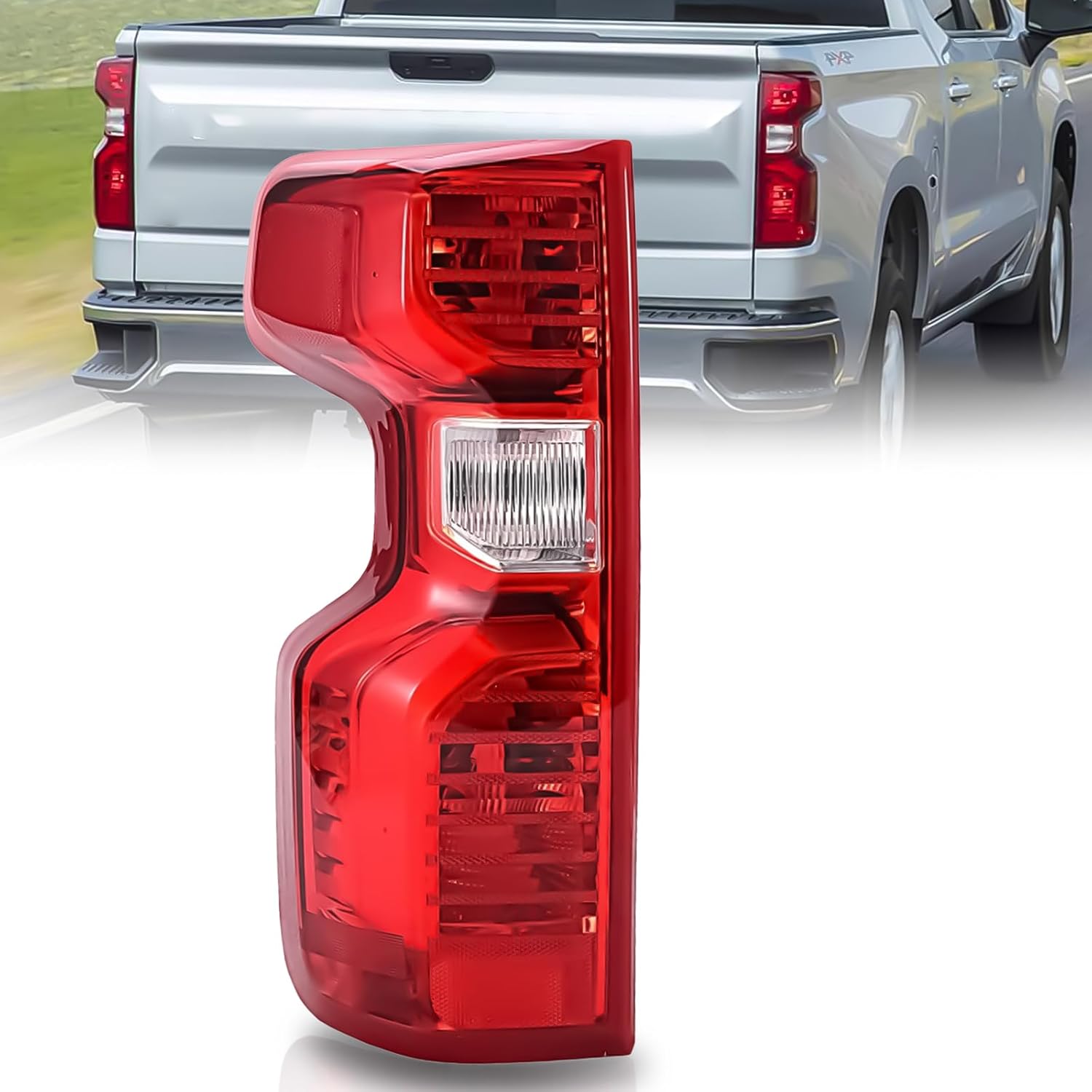 Halogen OE Tail Lights Taillights Assembly for 2019-2024 Chevy Silverado 1500 2500HD 3500HD, Red Rear Brake Signal Plate Tail Lamp Replacement With Bulb and Harness, Right Passenger Side(NO-LED Model)