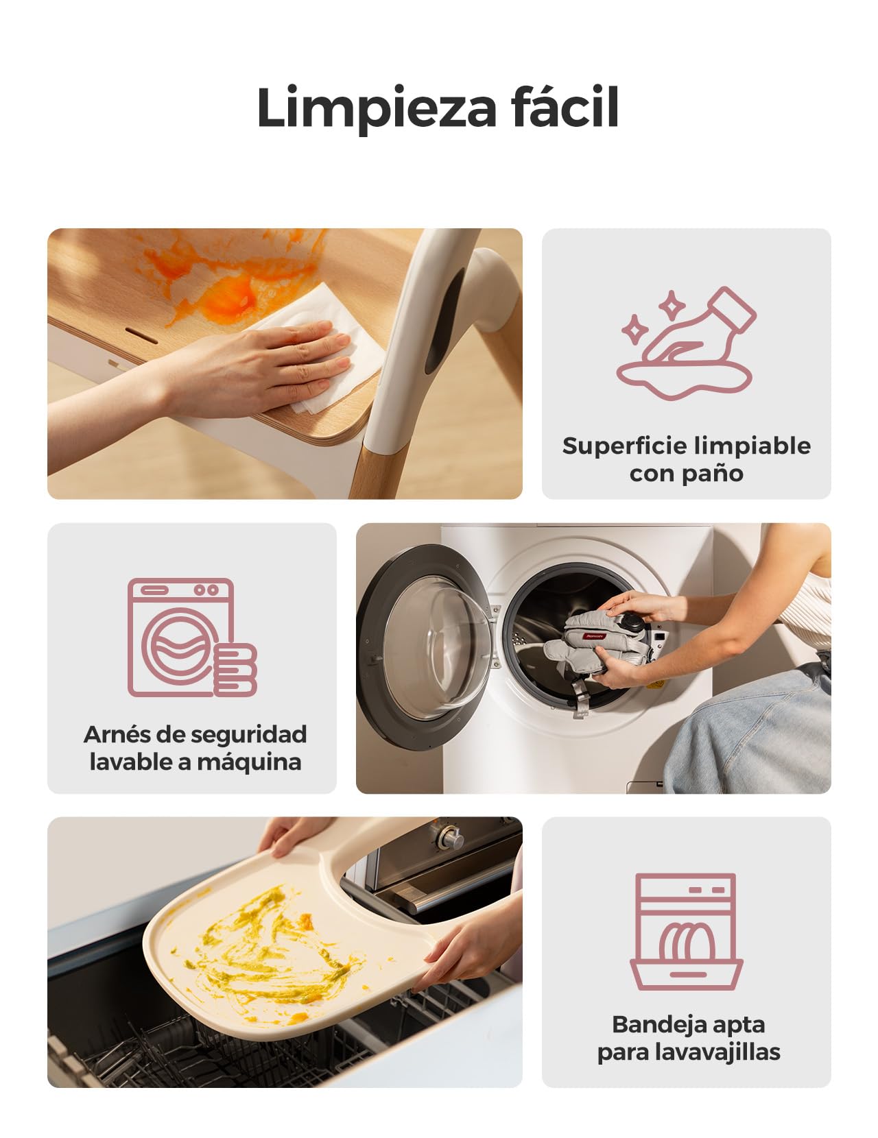 Momcozy Trona Evolutiva de Madera Narural para Niños y Adultos hasta 140 kg | Tronas de Bebe ajustable y ergonómica, con bandeja desmontable de grado alimenticio