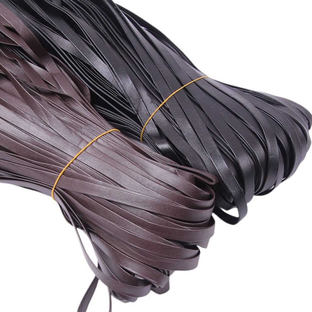 Cordoncino di cuoio 4/5/6/8/10/12/15/20mm Cordino in pelle PU for braccialetti collana fai da te Creazione corde piatte marrone nero 1 pz | Black,5mm 5m