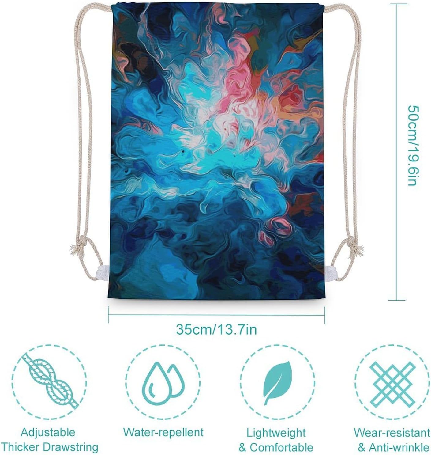 Drawstring Backpack Blue Aesthetic Color Splash Printed Sport Gym Drawstring Bag Lightweight Cinch Sacks Backpack Drawstring Bags for Yoga Sport Gym Beach Travel Backpacks