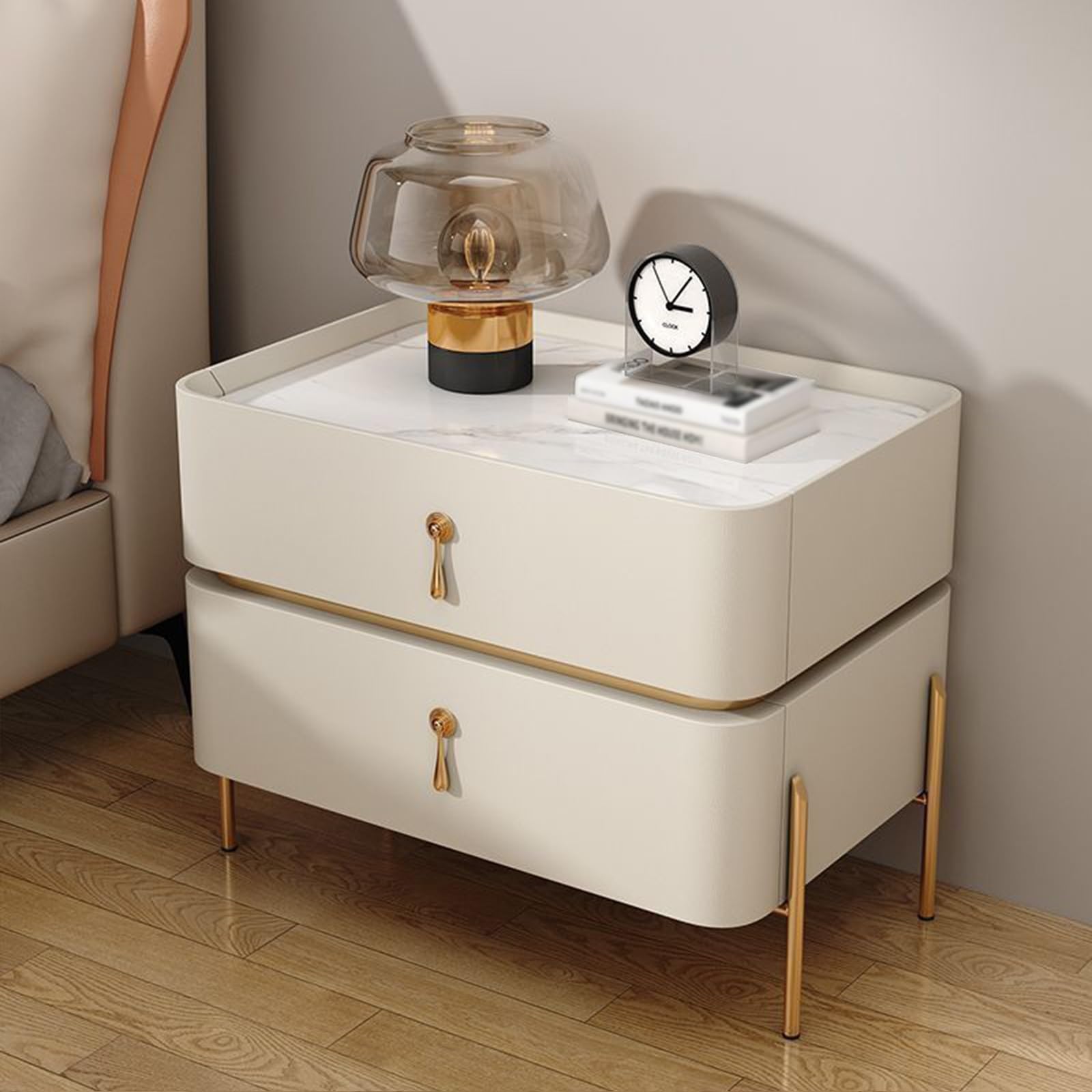 Table de chevet moderne minimaliste Ele Home en bois et cuir