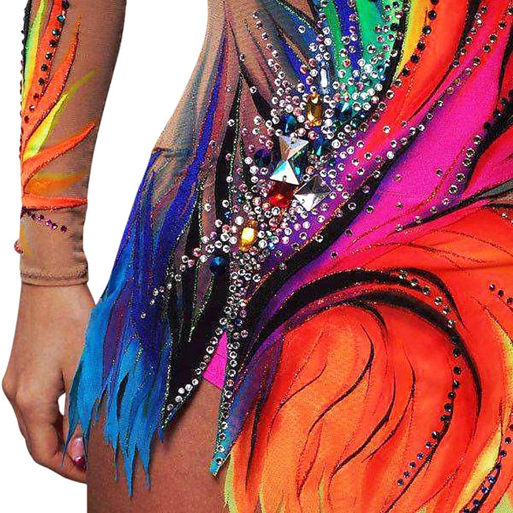 Colourful Rhythmic Gymnastics Leotards Artistic Gymnastics Competition Dress Girls Long Sleeve Skating Skirt