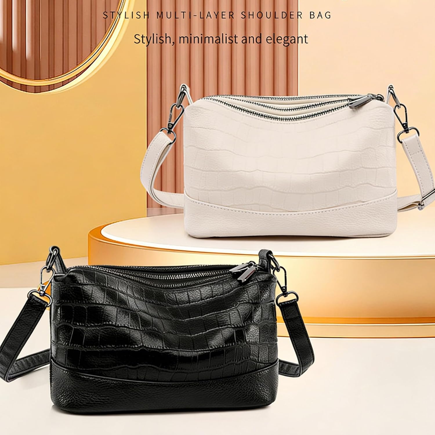 Sursee Crocodile Embossed Crossbody Bag for Women Genuine Leather Shoulder Purse Stylish Hobo Handbag