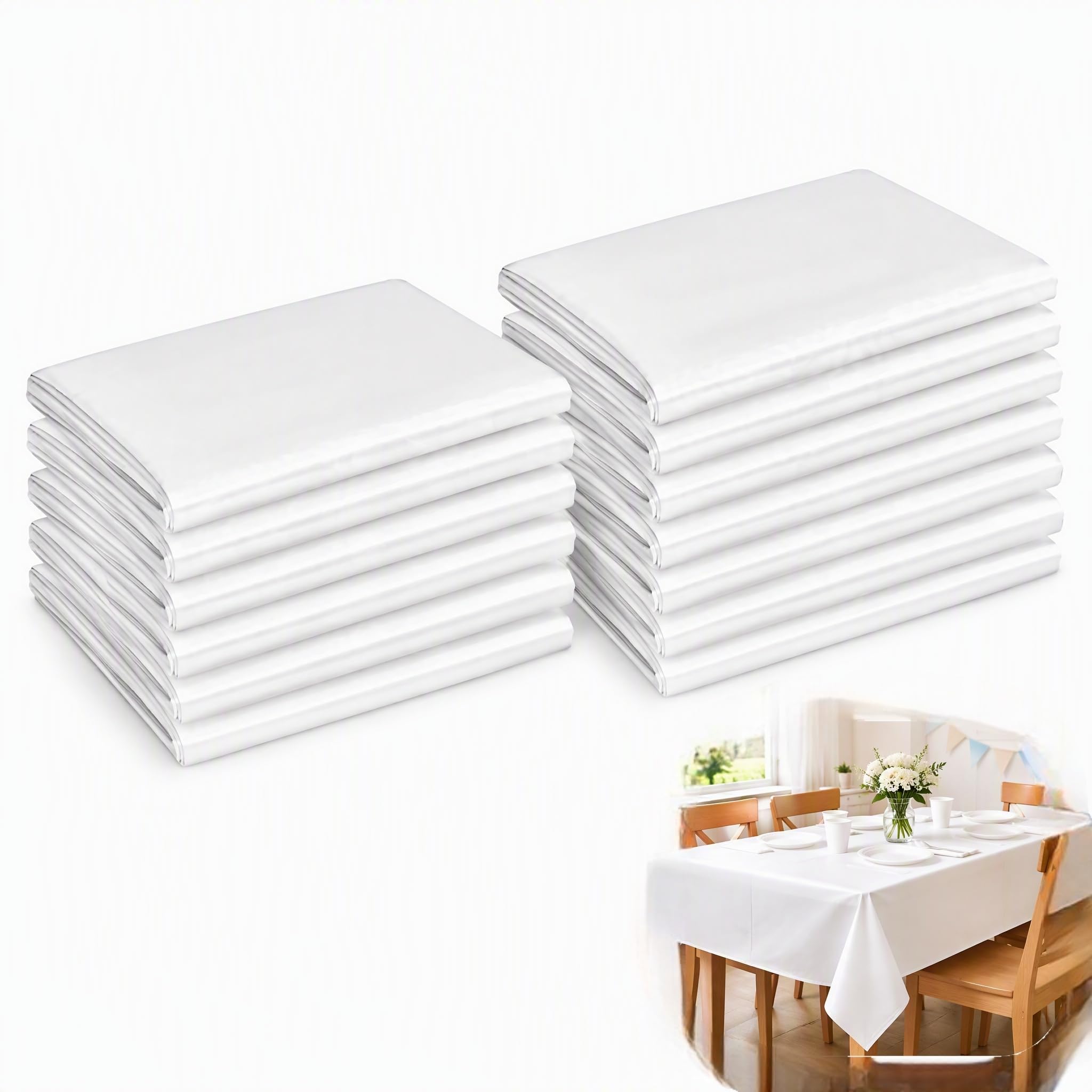 Disposable Tablecloths, White Table Cloth Plastic Table Cloths (137×274cm)