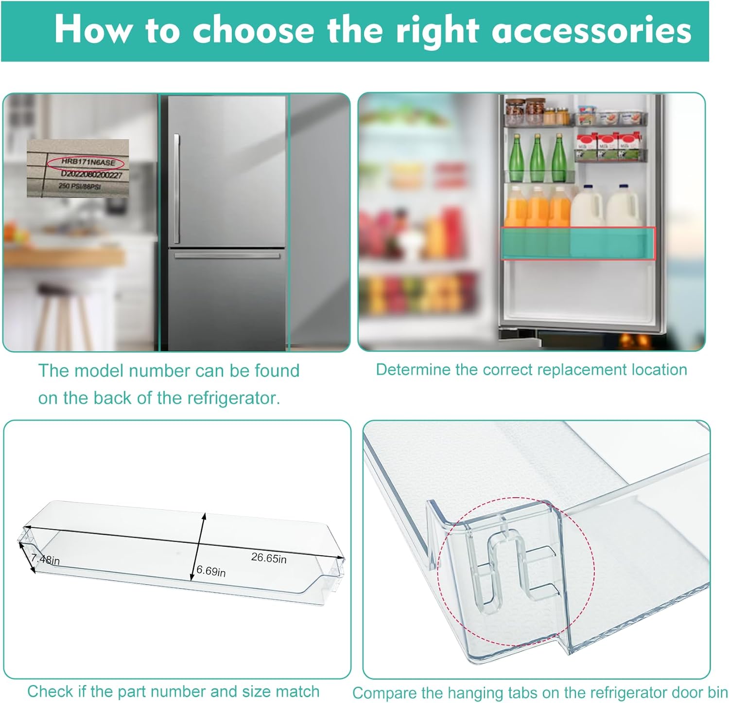 HRB171N6ASE Refrigerator Section Long Door Bin Compatible with Hisense HRB171N6BSE, HRB171N6AWE, HRB171N6ABE, MRB172N6AWE. HRB171N6BSE Full Width Door Bin Part Number: K2137991 B05112631. 1-Year