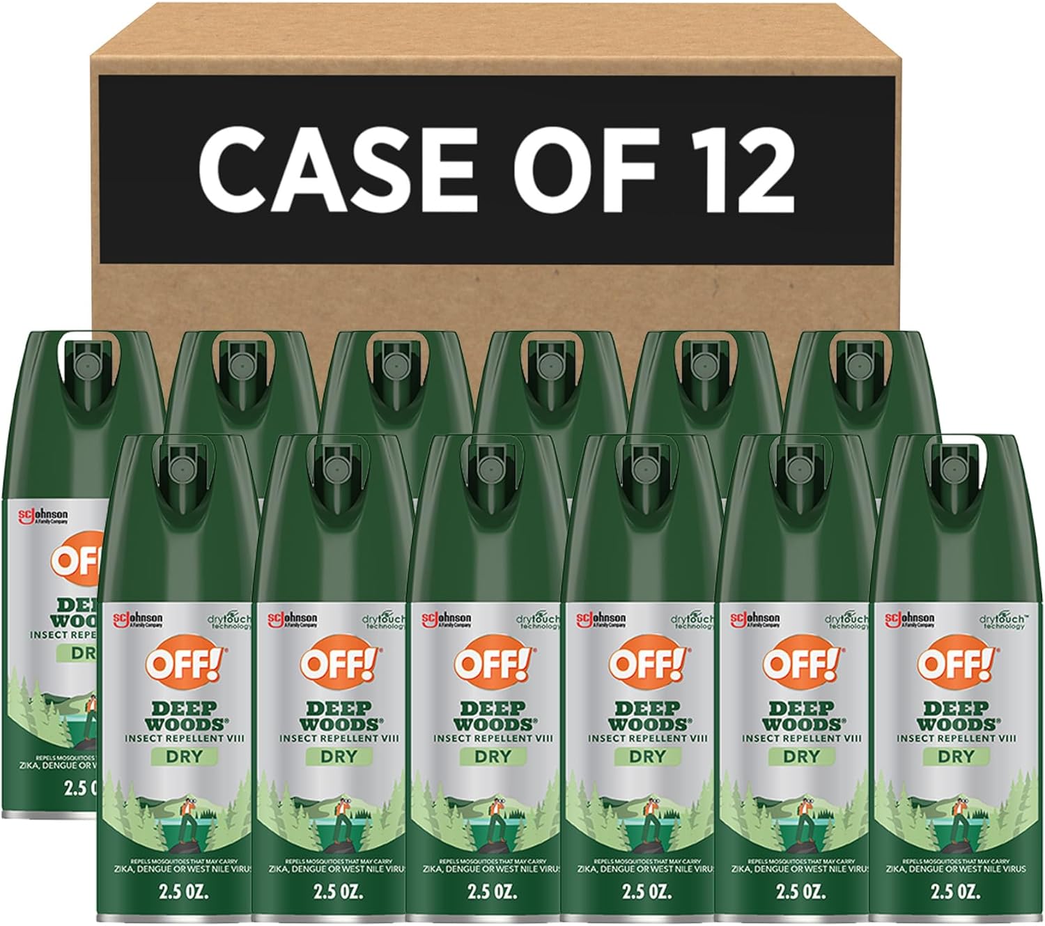 SC Johnson Professional Off! Deep Woods Insect Repellent Dry Aerosol Spray, 2.5 oz, 12 Case Pack