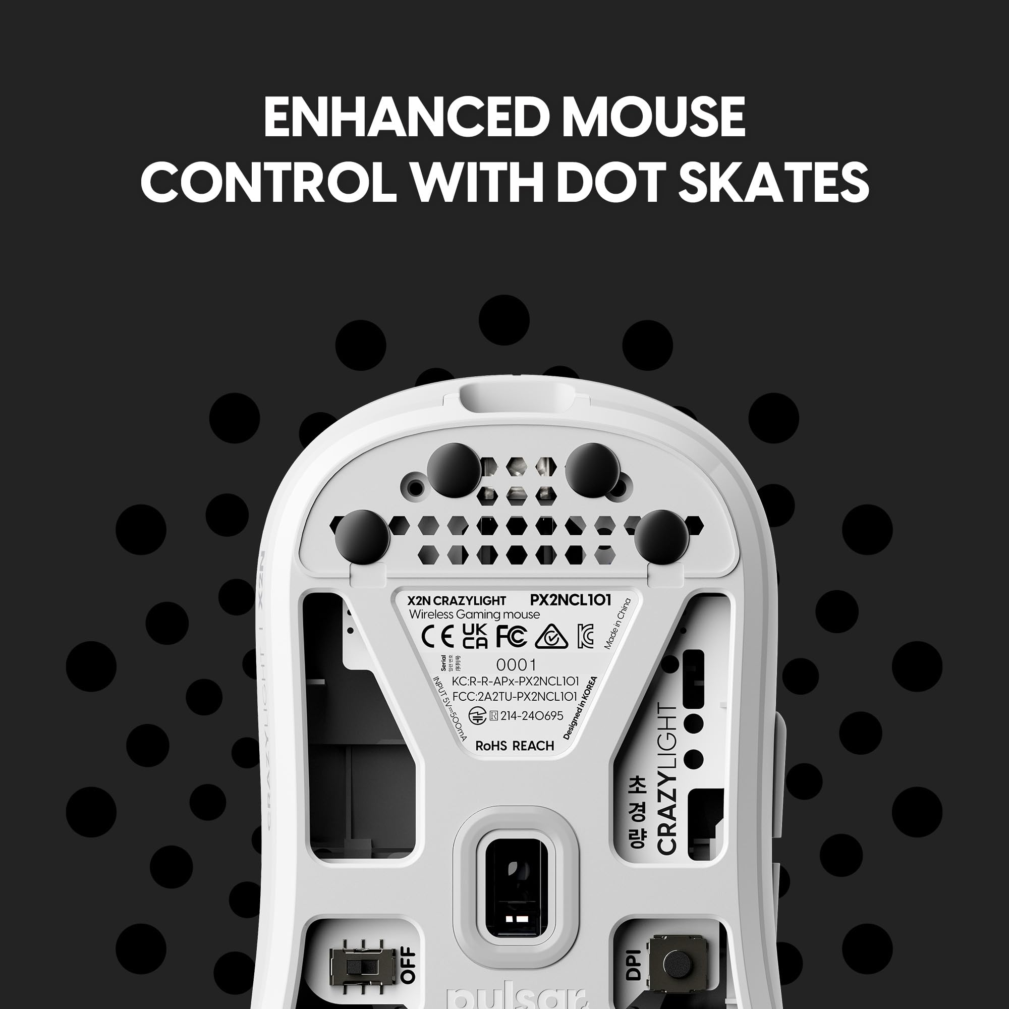 Pulsar Gaming Gears X2N CrazyLight Mouse Gaming wireles, Mini, Uyuni Bianco | Ultraleggero 1.34 oz (38g), Simmetrico, Narrow Side, Gobba posteriore media, Relaxed Claw/Claw Grip, XS-1, 32K DPI, 8K