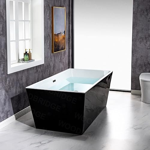 Vista 12 de WOODBRIDGE Bañera de acrílico independiente de 67 pulgadas, bañera negra de remojo contemporáneo con desbordamiento y drenaje negro mate, BTA1812-MB