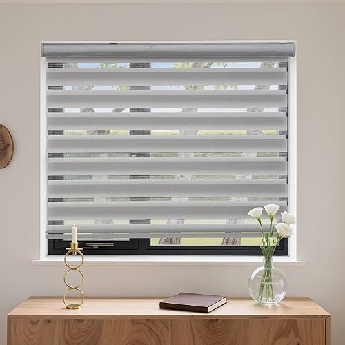 Miniatura 2 de MYshade Persianas sin cordones de cebra con función de parada libre, doble capa de filtrado de luz y privacidad para día y noche, persianas de