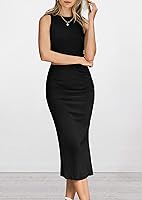 Vista 7 de PRETTYGARDEN Conjunto de 2 piezas de verano para mujer, cuello redondo, sin mangas, con abertura, falda midi Negro