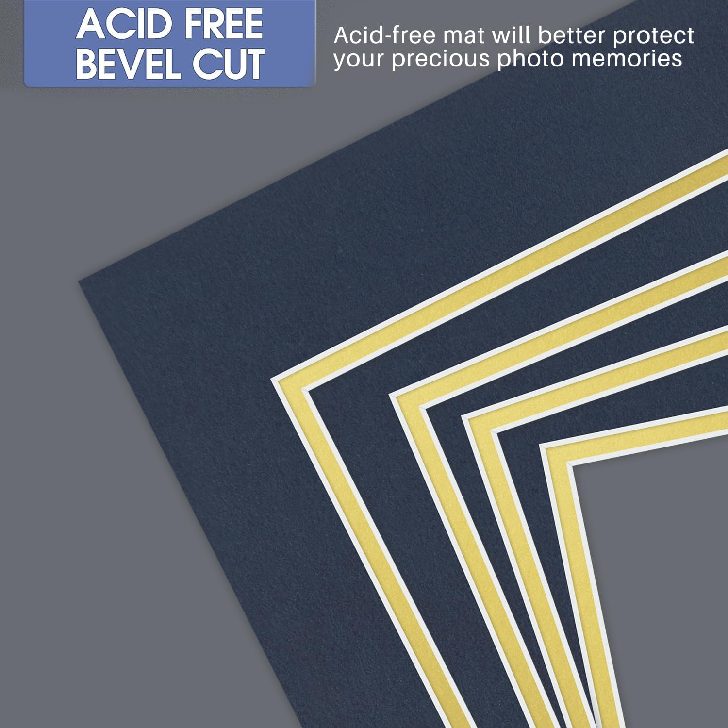 Golden State Art 11x14 Double Mats, Dignity Blue Over Old Gold, 5 Pack | Opening Size 7.5" x 9.5" For 8x10 Photos, Acid-Free, For Pictures & Frames