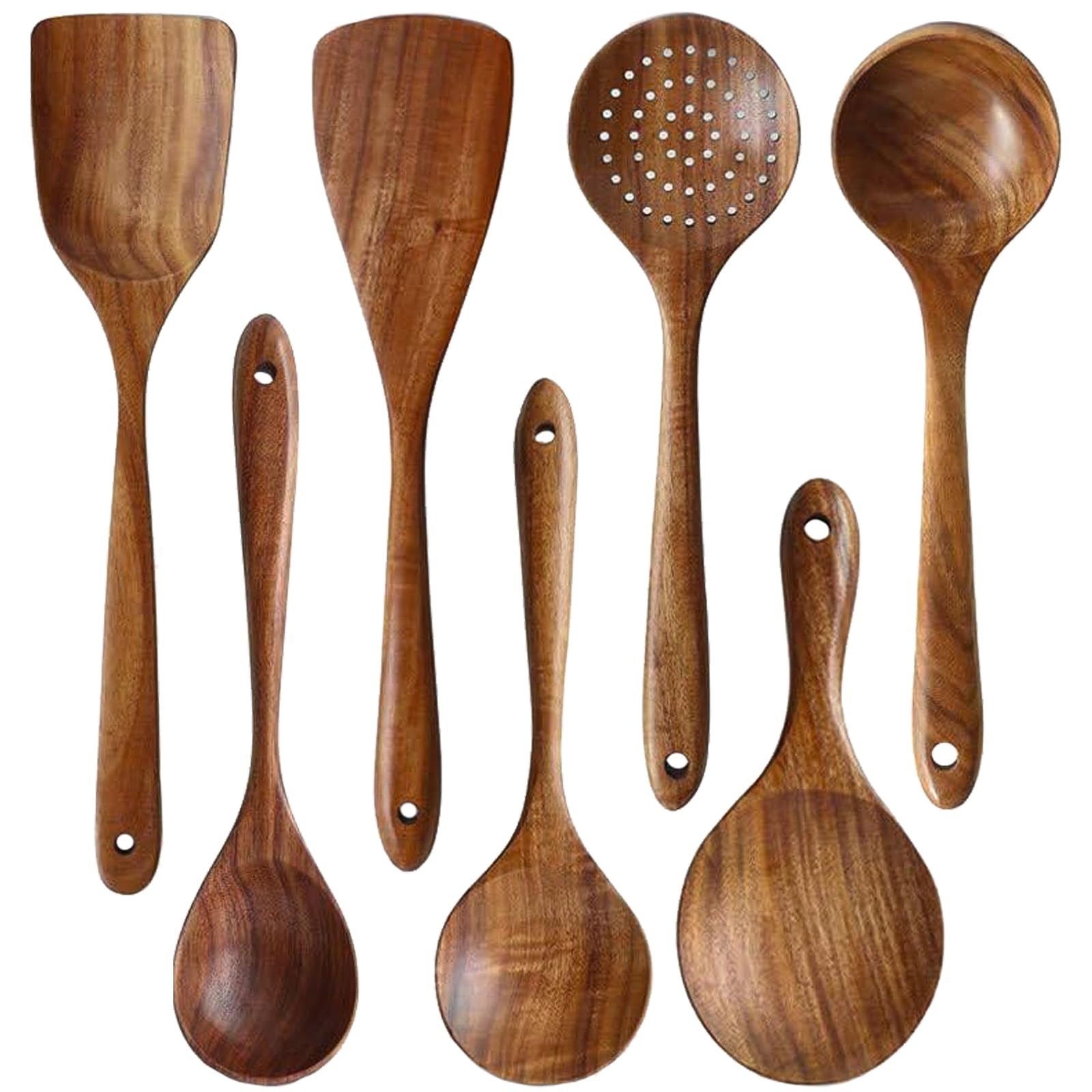 Messon Wooden Spoons for Cooking, 7Pcs Handmade Natural Teak Cooking Spoons Wooden Spatula for Non Stick Cookware (7 sets)