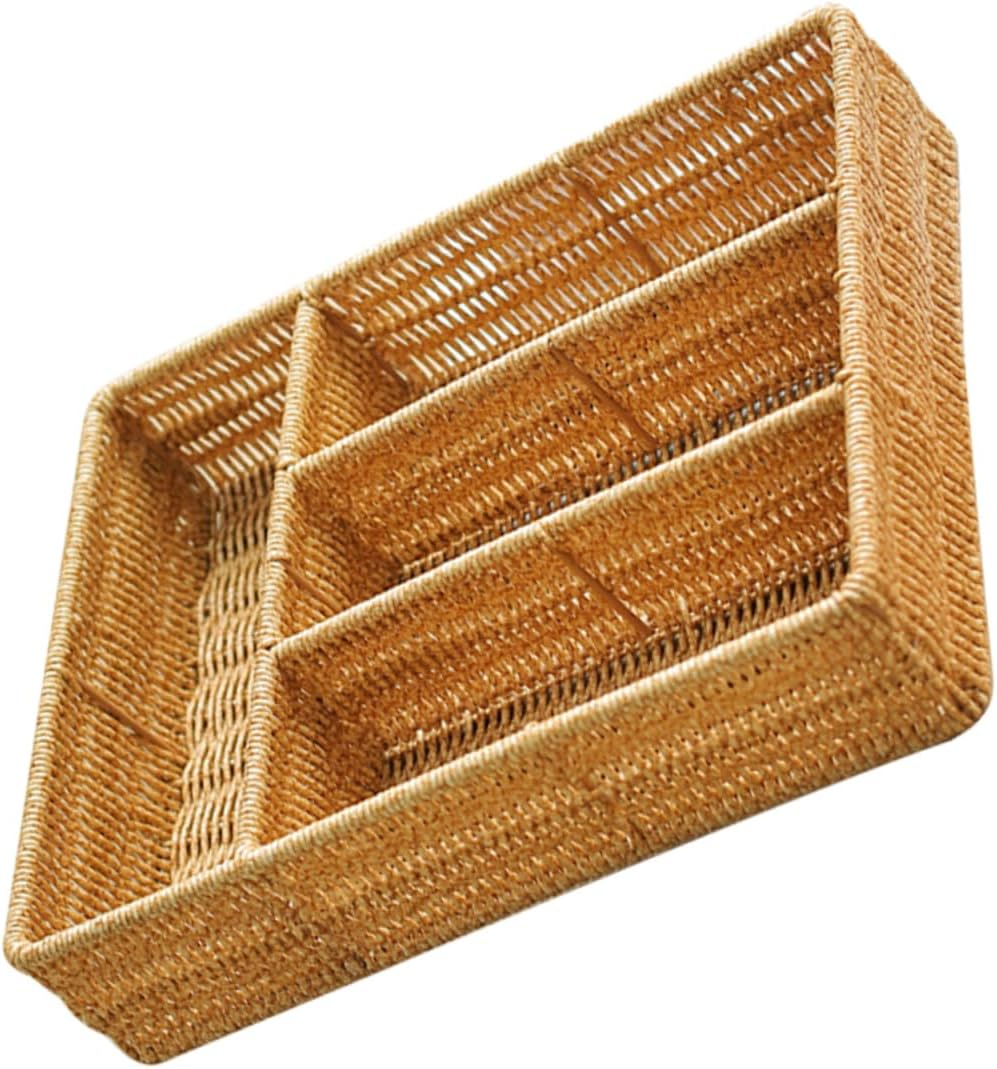 COLLBATH Woven Storage Basket with Internal Compartments for Remotes