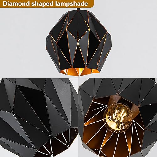 Miniatura 2 de Lámparas colgantes industriales para isla de cocina, lámpara colgante negra con pantalla de diamante geométrico de metal, lámpara de techo vintage