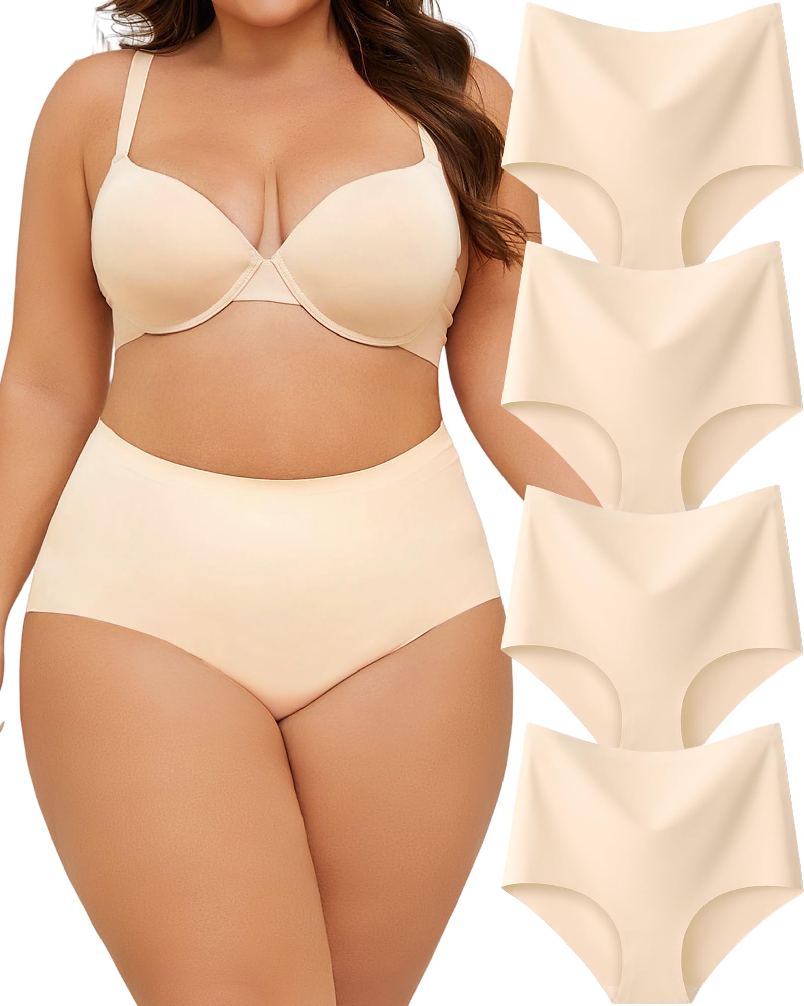 UNDER THE SEA Seamless Underwear for Women High Waisted V-shaped Back Briefs Soft No Show Womens Panties 4 Pack S-XXL