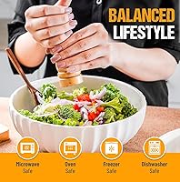 Vista 6 de Tazones blancos para servir (7.8 pulgadas) – Cuencos de ensalada de tamaño mediano, platos de cerámica, tazón grande, juego de cuencos para servir