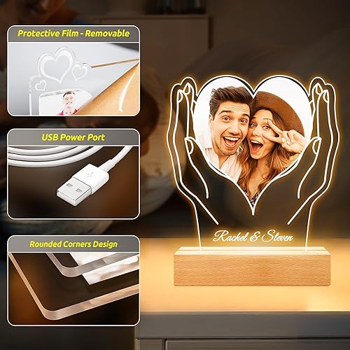 Miniatura 5 de Regalos de Navidad personalizados para mujeres y hombres, marcos de fotos personalizados con foto, marco de fotos personalizado con luz nocturna,