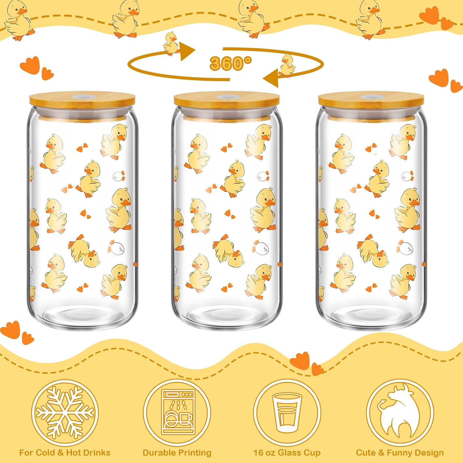 Skylety Duck Gifts Set Includes 16oz Glass Cup with Lid and Straw Sock Just a Girl Who Loves Ducks Makeup Bag Cute Stuff Gift Baskets Accessories for Women Lovers Stuff - Image 7