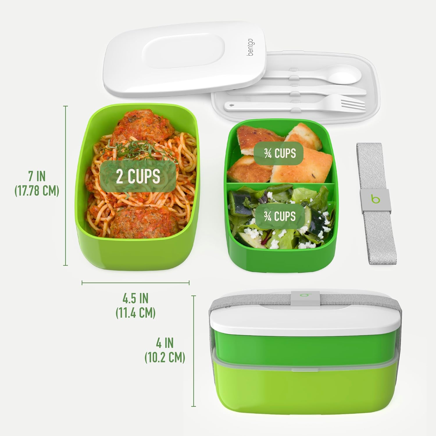 Bentgo Classic - Adult Bento Box, Stackable 3-Compartment Lunch Box with Removable Utensil Set and Sealing Strap, BPA-Free, Food Container Ideal for Meal Prep, Work, and On the Go (Green) | Removable Utensil Set and Sealing Strap, BPA-Free, Food Container Ideal for Meal Prep, Work, and On the Go (Green)