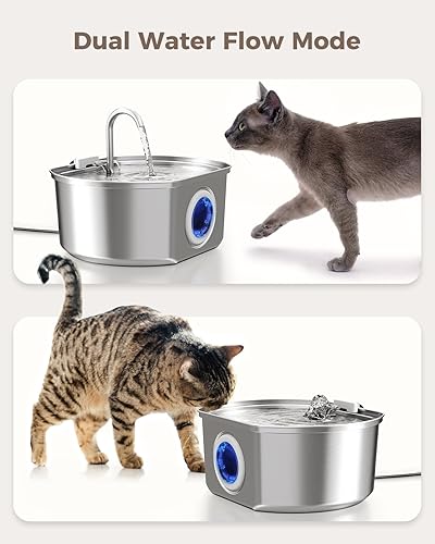 Miniatura 6 de Fuente de agua para gatos de acero inoxidable dispensador automático de agua para mascotas de 3.2L108 oz - Tazón de agua potable para perros -