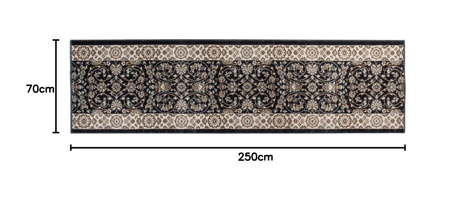Läufer Teppich Flur in Anthrazit Schwarz - Orientalisch Klassischer Muster - Brücke Läuferteppich nach Maß - 70 cm Breit - AYLA Kollektion von Carpeto - 70 x 250 cm