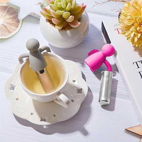 Miniatura 3 de Infusor de té para té suelto, lindo colador de té de malla fina, filtro de té de acero inoxidable, difusor de té más empinado para tazas de té (rojo