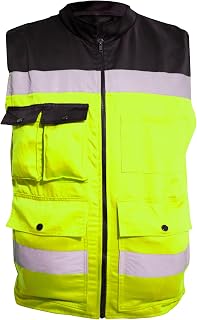 GLUH | Chaleco de Seguridad Reflejante Tipo Brigadista Tron | Unisex | Alta Visibilidad Día y Noche | Gabardina Ligera con Bolsas y Cierre Frontal | Uso Industrial