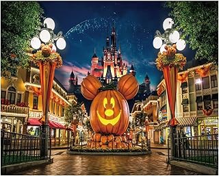 DHXXSC 10X8FT Halloween Pumpkin Backdrop Night Street Backdrop Travel Happy Halloween Party Vinyl Banner Birthday Party Decoration Background DH-122